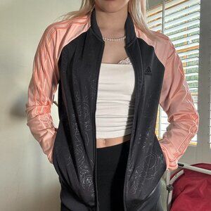 Adidas Floral Print Track Jacket – Black & Pink (Small)